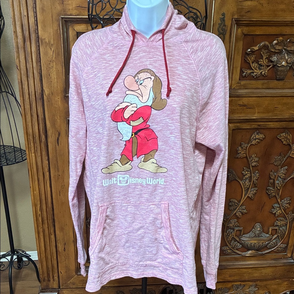 Disney World Pink Grumpy Character Hoodie Size Large